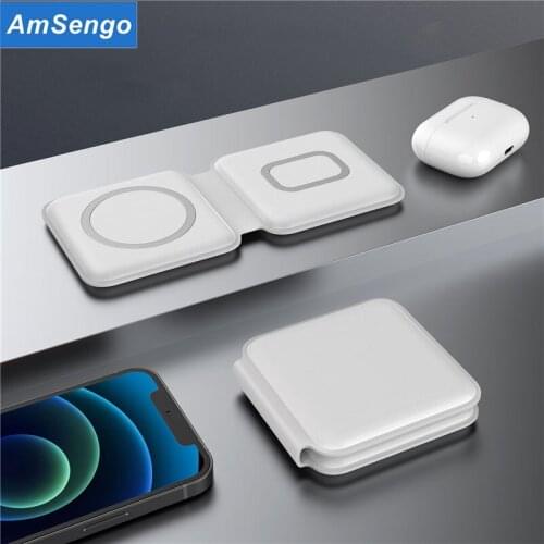 Amsengo 2 in 1 Magnetic Wireless Charger for iPhone 12 Pro Max Mini 15W Qi Fast Charging Pad for IPhone 12Pro 12mini Airpods Pro