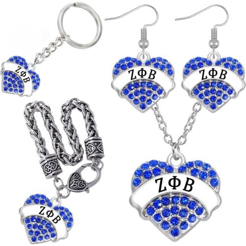 Fashion Greek letter ZETA PHI BETA heart-shaped crystal pendant jewelry set FIT University society sorority gift souvenir