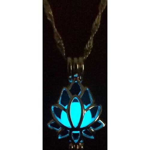 Fashion Luminous Pendant Necklace for Women Glowing In The Dark Moon Lotus Chain Necklace Yoga Prayer Buddhism Jewelry Gifts