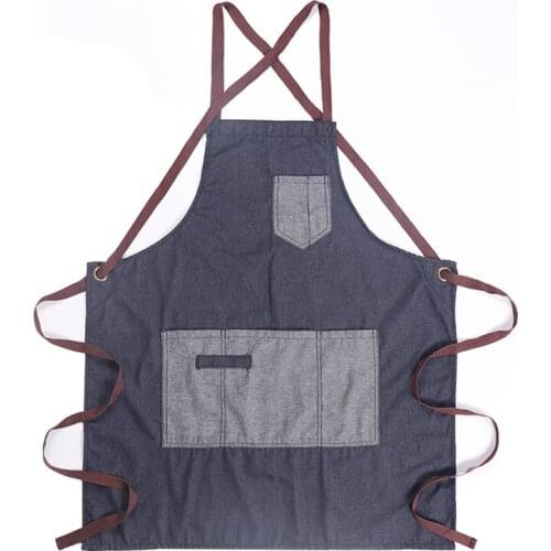 Fashionable Adjustable Strap Multifunctional Pocket Kitchen Coffee Shop Denim Canvas Apron