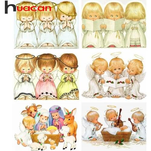 Huacan 5d DIY Diamond Mosaic Painting Kit Angels Girls Set For Embroidery Cross Full Square Portrait Creative Hobbies Gift