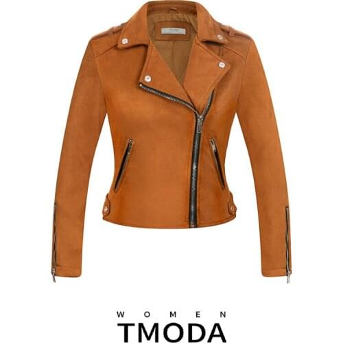 TMODA998 2021 New Hot Spring Autumn Women Faux Soft Suede Leather Jackets Lady Brown Motorcycle Matte Coat Outerwear Brown Tops