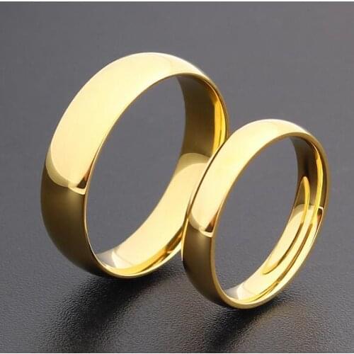 Wholesale 100pcs Mix lot of 4mm 6mm Gold Wedding Rings Men Women Stainless Steel Band Rings Wedding Engagement Jewelry