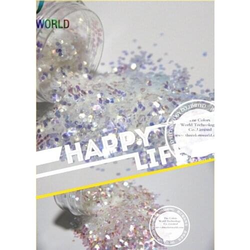 Very Shining Bullion Iridescent Light White Colors Hexagon Glitter 1.5MM Size For Nail Decoration 1 Lot =50g*2 colors =100g