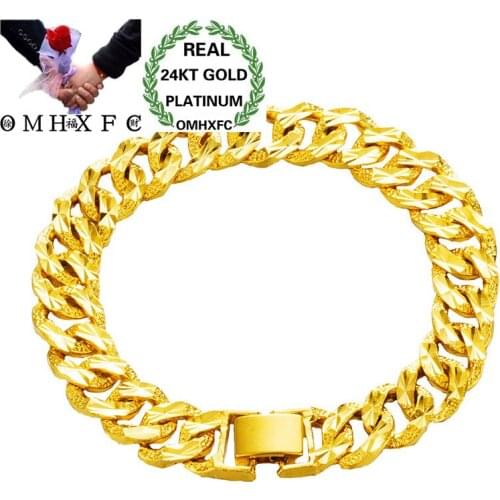 OMHXFC Wholesale European Fashion Man Male Party Birthday Wedding Gift Vintage Wide 24KT Gold Bracelets BE268