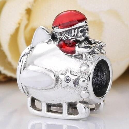 Original Red Enamel Airplane Santa Merry Christmas Beads Fit 925 Sterling Silver Bead Charm Bracelet Bangle Diy Jewelry