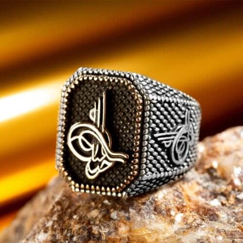 925 Sterling Silver Ottoman Tughra Mens Ring with Tughra Design Ottoman Sign Exclusive Ring for Men Silver Ring