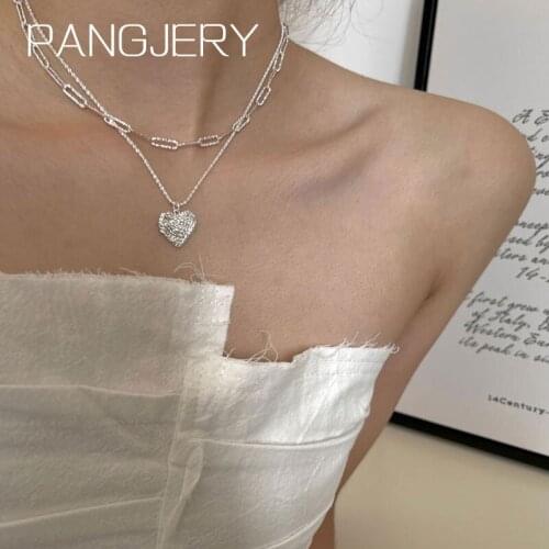 PANGJERY 925 Sterling Silver Square Chain Wrinkled Love Necklaces for Women Fashion Asymmetric Geometric Birthday Jewelry Gifts