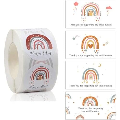50pcs Rainbow Thank You Greeting Cards for supporting My Small Business 500pcs Happy Mail Sticker Labels