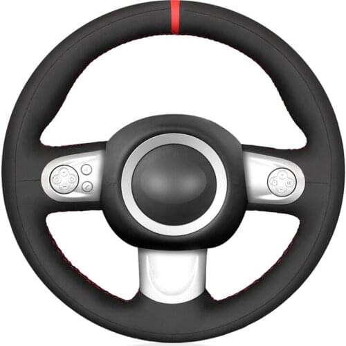 Hand-stitched Black Suede Custom Car Steering Wheel Cover for Mini(Hatchback/Mini R56/R57) Clubman Clubvan Convertible (3-Spoke)