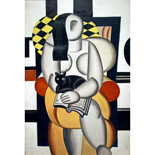 Modern abstract handmade painting nude girl embracing cat on oil canvas for living room decor and wallpaper