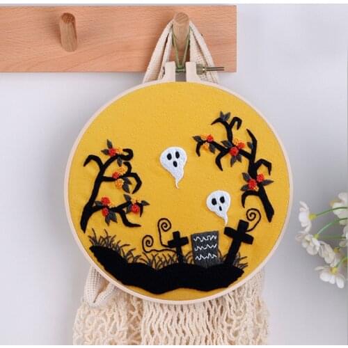 Halloween Embroidery Starter Kit DIY Gift Embroidery Kit Embroidery Hoop Threads Contains Materials and Tool English Manual