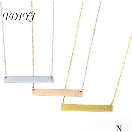 TDIYJ High Quality Stainless Steel Initial Bar Necklace Charm Engraved N Letter Rectangle Pendant Necklace as Friendship Gifts