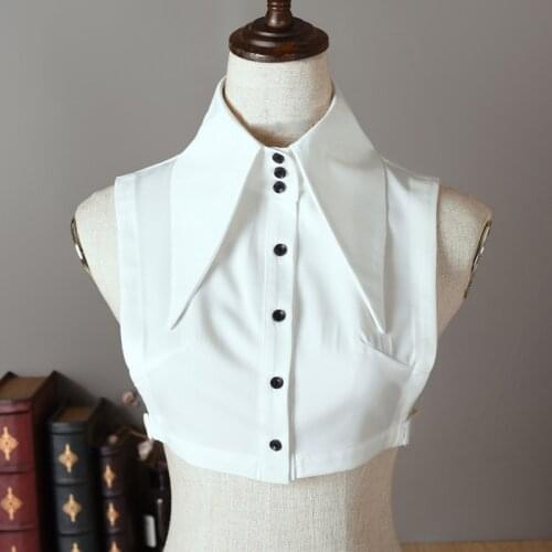 Women Vintage Wide Lapel White False Fake Collar Button Down Detachable Half Top Blouse Adjustable Decorative Dickey