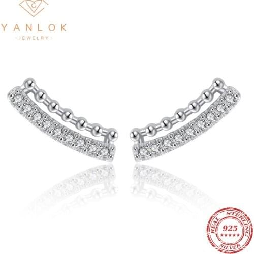 YANLOK Fashion 925 Sterling Silver Long Stick Beads Dazzling Clear CZ Stud Earrings For Women Fine Jewelry Brincos Accessories