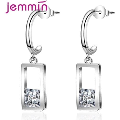 High Quality Short Fashion Stylish Rectangle Shinny Zircon Simple Earrings For Women Female Jewelry Accessory Lover Gifts