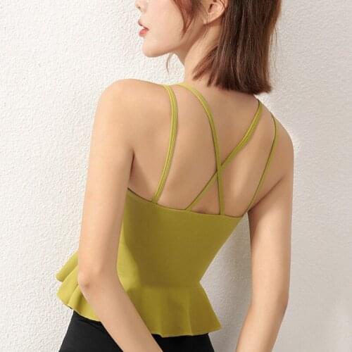 Workout Tops For Women Sexy Fitness Bras Sports Underwear Shockproof Running Ruffled Sling Cross Yoga Vest Gathered Bralette J29