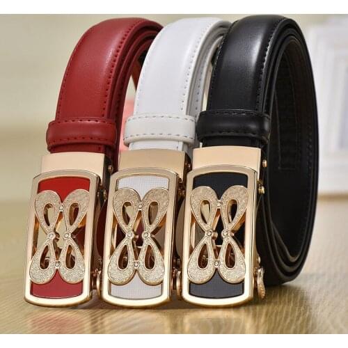 Peikong Womens Genuine Leather Fashion Retro Belt High Quality Luxury Brand Ladies Metal Automatic Bucklenew Belt With Jeans