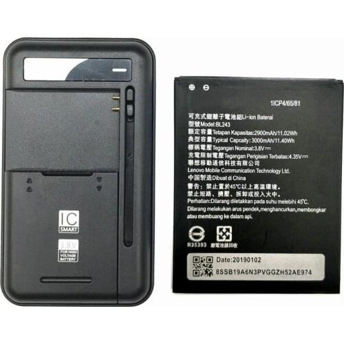 1PCS Universal battery Charger + 1PCS 2900mAh BL243 Battery for Lenovo Lemon K3 Note K50-T5 A7000 A5500 A5600 A7600