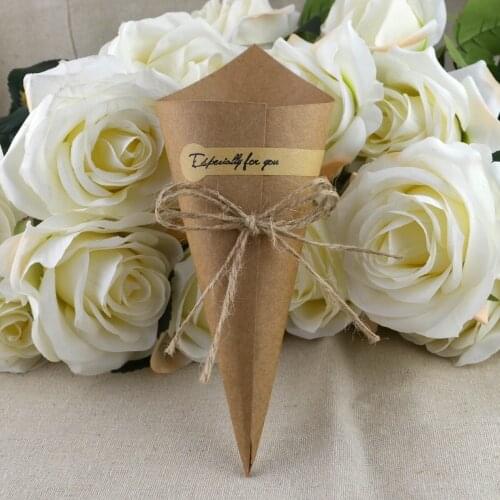 100 x Brown Wedding Favors Flower Cones Holder Ice Cream Style DIY Kraft Paper Candy Boxes Party Wedding Table Decorations