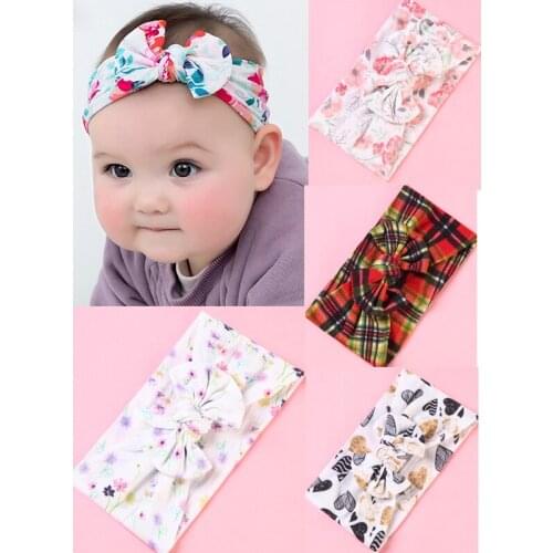 15pc/lot 2019 New Coming Super Soft Floral Print Nylon Headband Bowknot Headband Newborn Children Girls Headwear High Quality