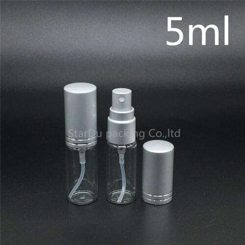 500Pcs/lot 5ml Glass Spray Bottles, 5CC Glass Perfume Bottle With Silver Cap, Small Travel Packing Container