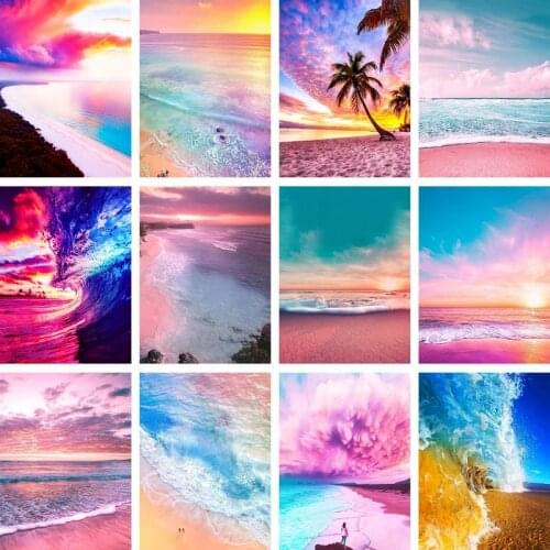 GATYZTORY 5D DIY Diamond Painting Seaside Cross Stitch Kit Mosaic Diamond Embroidery Landscape Full Square Drill Home Decor Gift