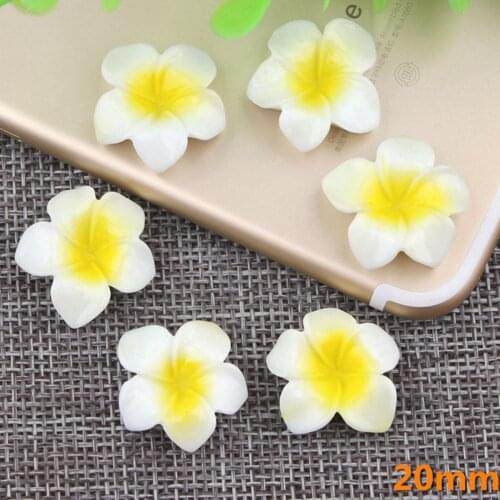 20 White Cabochons Flatback Resin Plumeria Rubra Flower Cabochons 20mm(3/4")