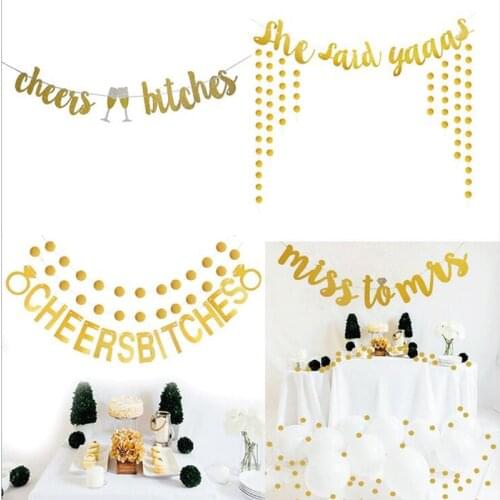 Gold Cheers Bitches Miss to mis Banner for Bachelorette Engagement Party Decorations Versatile Beautiful Bunting Flag Garland