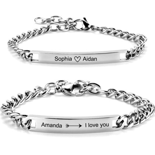 Custom Name ID Bar Bracelet Stainless Steel Chain Bracelets For Men couples women bracelet Hip Hop Personalize Jewelry Gift men