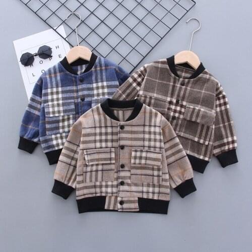 2021 Spring and Autumn Boys Jackets Infant Plaid Tops Coats Casual Cotton Pompom Kids Outerwear Baby Clothes
