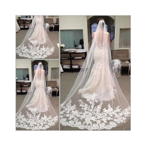 Wedding Veils Long One Layer Tulle 3M Bridal Veil Cheap Lace Edge Ivory White Wedding Accessories For Bride