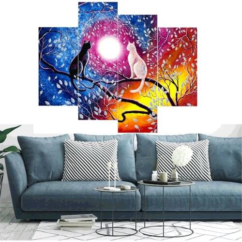 HUACAN 4pcs Diamond Painting Landscape Pictures Of Rhinestone Diamond Embroidery Sale Cat Full Square Mosaic Decortion