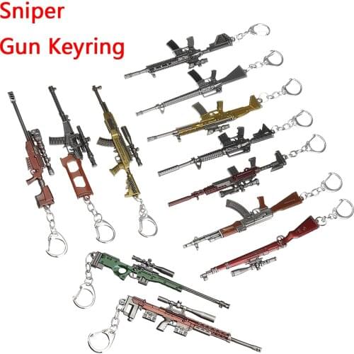 Mini Alloy Sniper Gun Keyring Keychain Key Bag Pendants AKM Miniature Weapon Model Gun Model Party Favor Souvenirs Gift