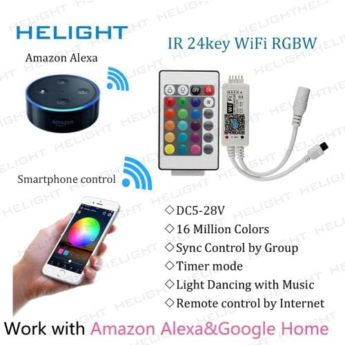Mini Wifi RGB/RGBW+24k Controller By Alexa Google Home Phone Control iOS/Androi for 5050 3528 Strip