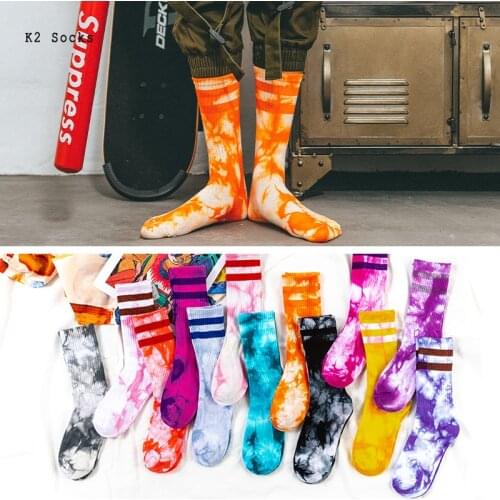 Fashion Tie-Dye Men and Women Socks Colorful Psychedelic Graffiti Funny Cotton Skateboard Street Wear Harajuku Hiphop Tube Socks