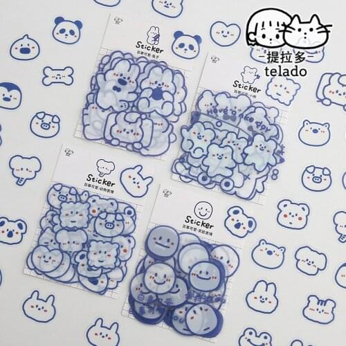 Cartoon Blue Happy Bear Animal PET Sticker Decorative Planner Scrapbooking Bullet Journal Stickers Aethetic Kawaii Stationery