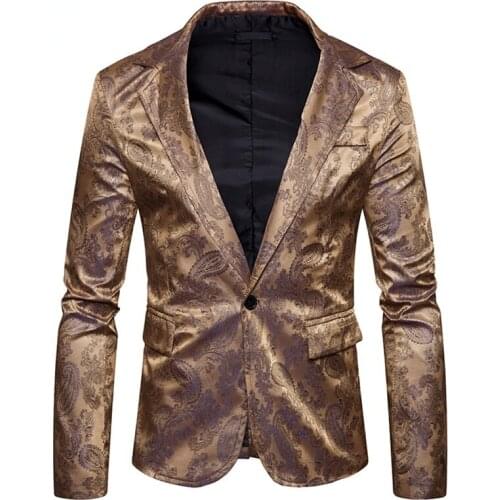 New Mens Luxury Blazer Costume Stage Jacket Suit Male One button Gold Printing Dress Suits for Men Fashion Wedding Party Dress