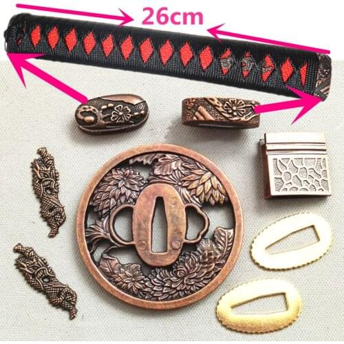 Set Sword Katana Handle Tsuka For Japanese Sword Samurai KatanaTsuba+Menuki+Fuchi+Kashira+Habaki+Seppa