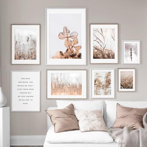 Reeds Wheat Ears Flowers Fall Landscape Wall Art Canvas Painting Nordic Posters And Prints Wall pictures For Living Room Decor
