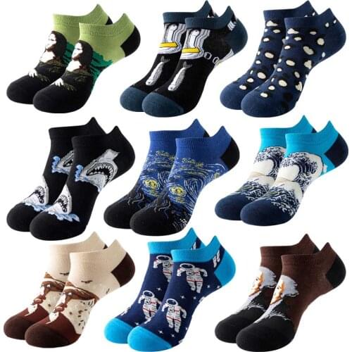 Funny Boat Ankle Socks Harajuku Men Embroidery Breathable Quality Business World Famous Oil Painting Cotton