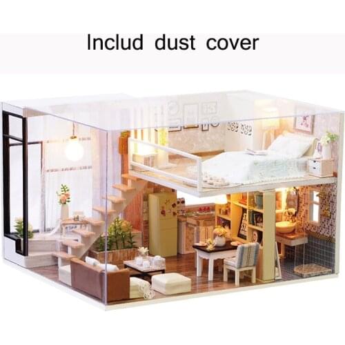 New Dust Cover Furniture DIY Doll House Wooden Miniature Doll Houses Furniture Kit Box Puzzle Assemble Dollhouse Toys For gift