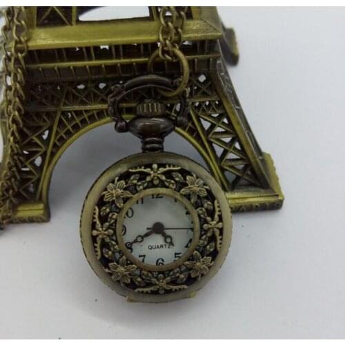 Wholesale Vintage Bronze Small Flower Pocket Watch Necklace woman and girl Gift 20pc/lot OKJ586