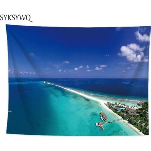 Beach tapestry wall hanging blue sea wall carpet polyester fabric wall cloth wall blanket drap mural