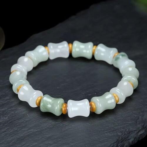 Genuine Jade Bracelet Women Fashion Charm Jewellery Real Chinese Jades Stone Elastic Beaded Natural Jade Bangles Accessories