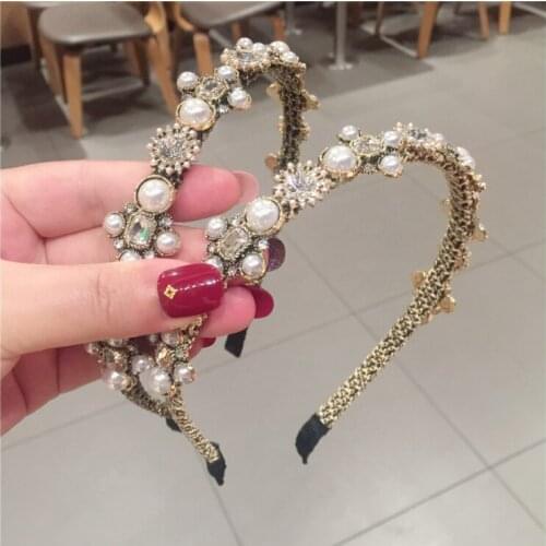 Exquisite retro Baroque style headband court rhinestone pearl head buckle hairband hair accessories