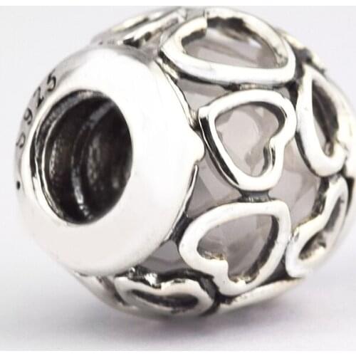 QANDOCCI Summe Opalescent White Heart Beads Fit Charms Bracelets 925 Sterling Silver Encased in Love Heart Beads Jewelry Making