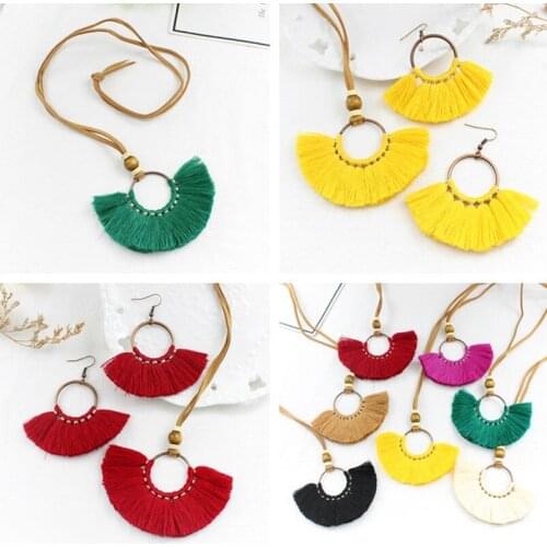 Colorful silk thread tassel round beaded woven rope chain handmade pendant necklace Fashion vintage boho style ladies jewelry