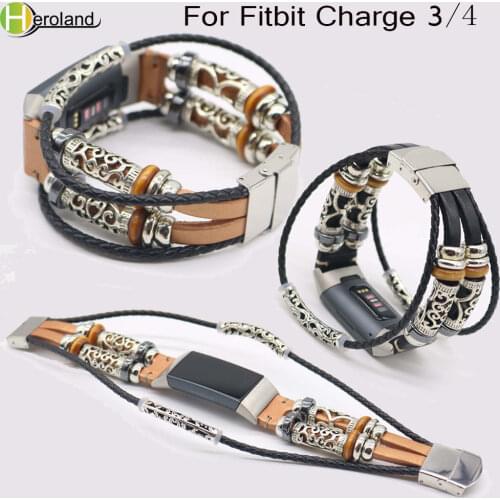 Genuine Leather Watch strap For Fitbit Charge 3 Adjustable Replacement Bracelet Retro strap For fitbit charge 4 Smart wrist band