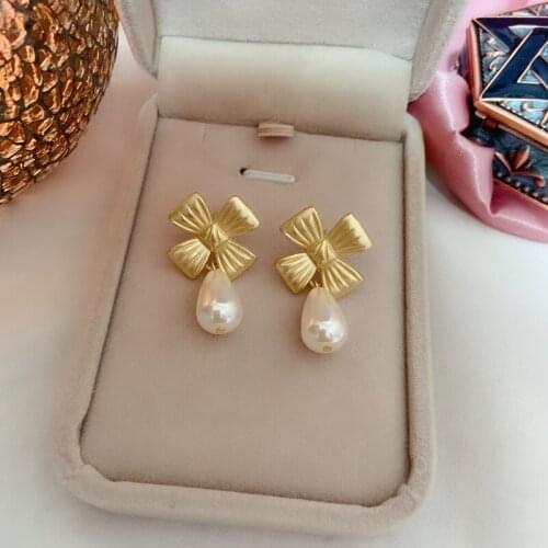 Imitate Drop-Pearl Earrings Flower Small Temperament Trend Alloy Party Accessories